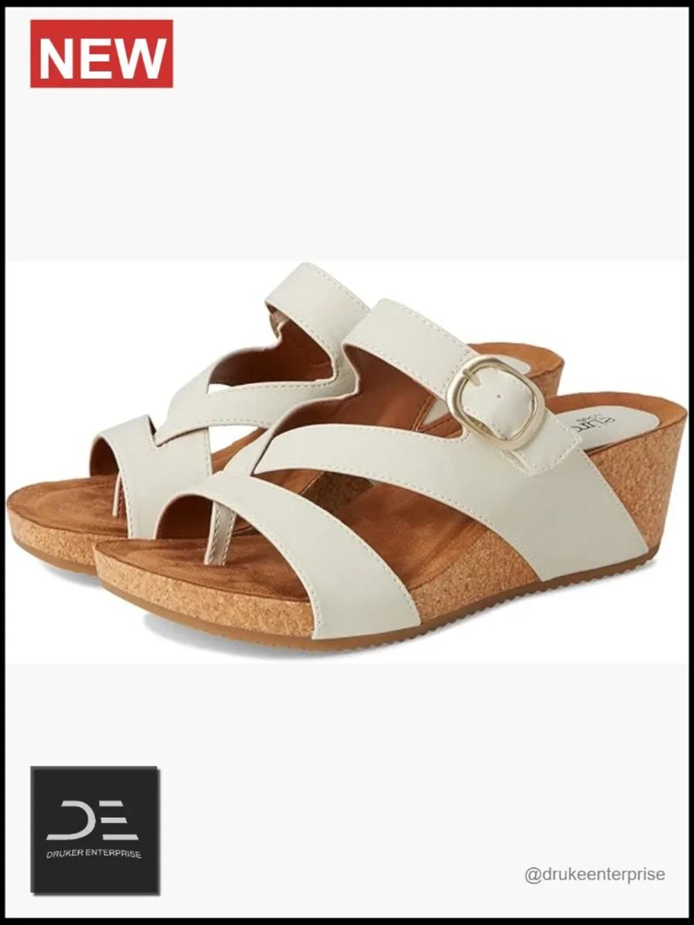 Women's Wedge Sandals with Cork Footbed and Faux Leather Upper